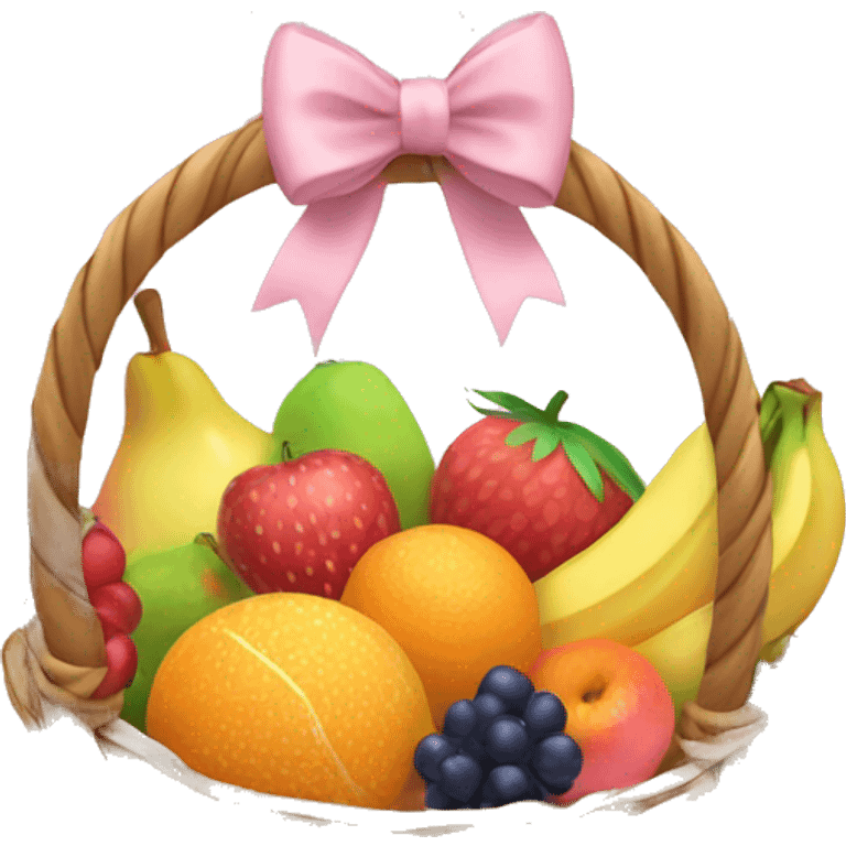 Basket with fruit and light pink bow  emoji