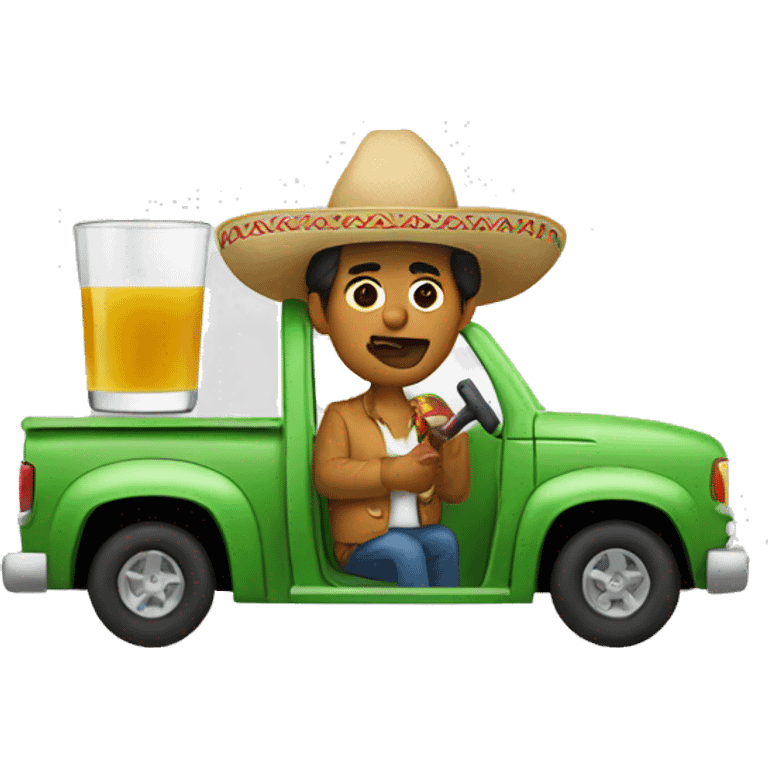 Mexican drinking apple juice while driving a truck  emoji