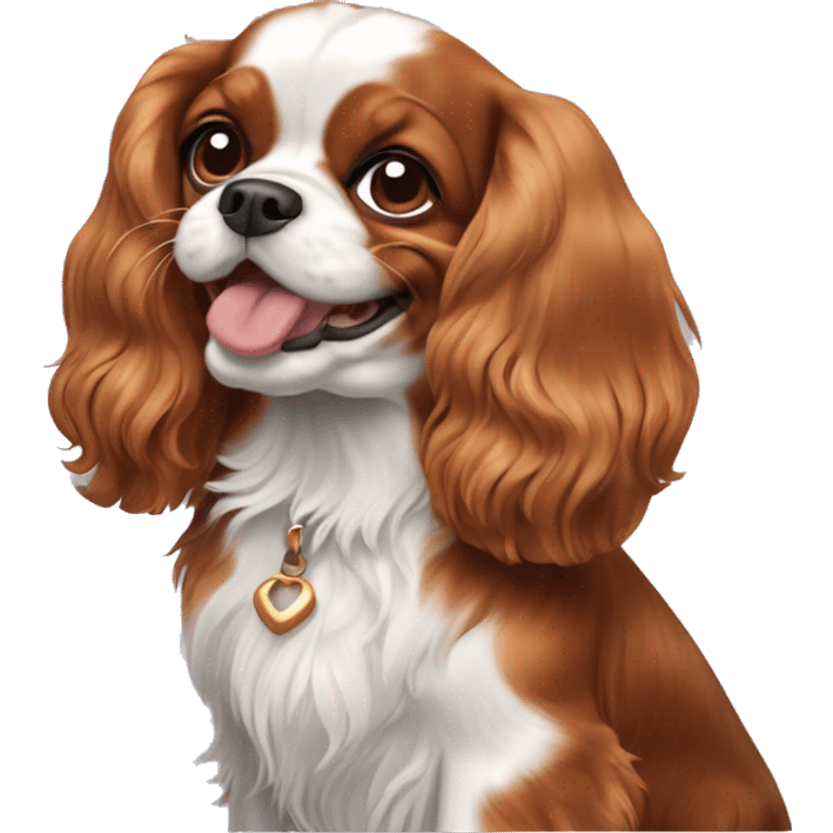 The Cavalier King Charles spaniel dog of the Blenheim color is smiling emoji