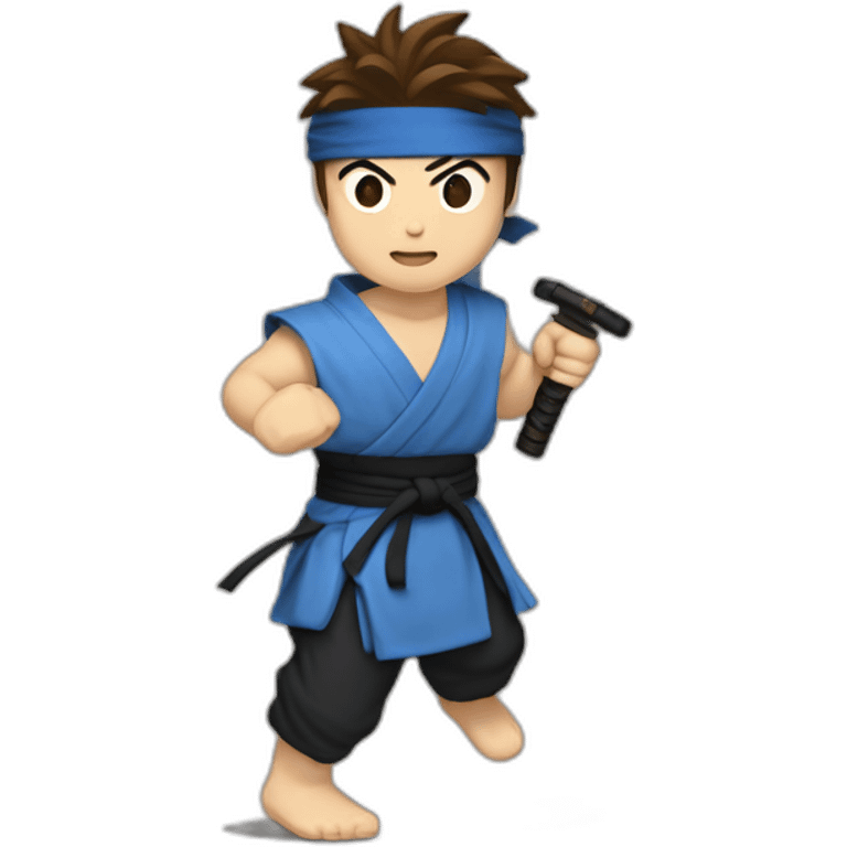 ryu,ninja,barefoot,blue-sleeveless-outfit,brown-hair,running-to-the-right,slashing-sword emoji