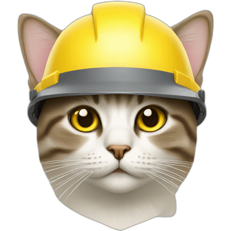 cat wearing yellow construction helmet flat face hazy eye emoji