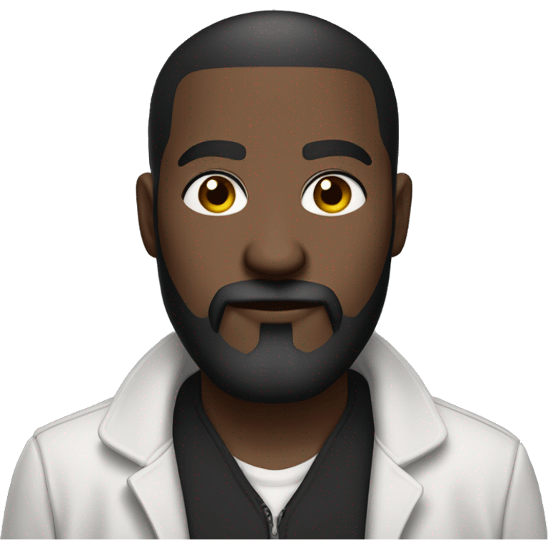 a serious dark-skinned man with a beard, mustache and short haircut, wearing a white shirt with a black tie and a zip hoodie. emoji