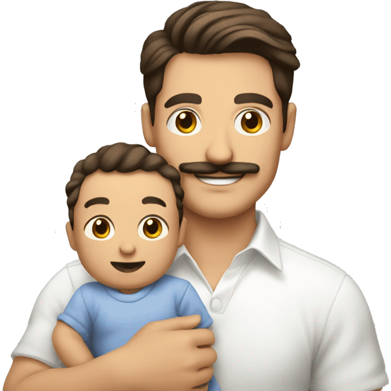 handsome smiling brunette man with mustache holding infant emoji