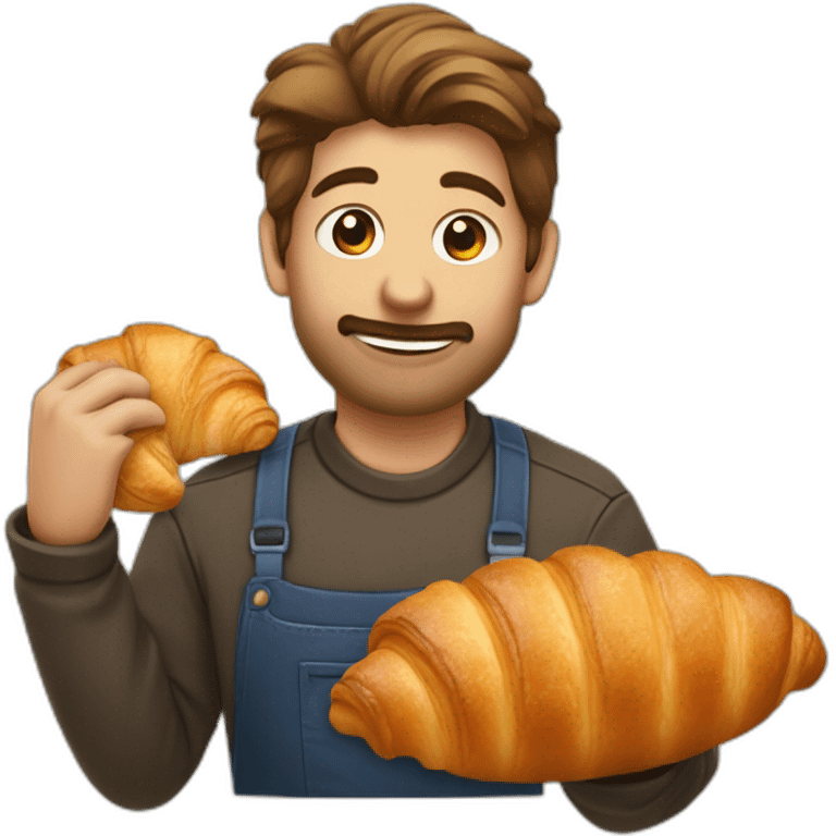 boulangère qui tient un croissant dans ses mains avec un visage croissant emoji