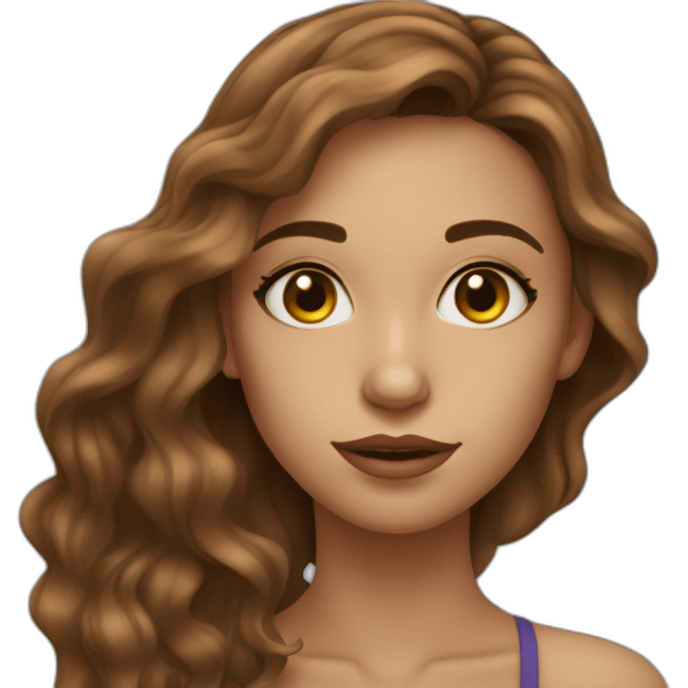 long wavy brown hair skinny girl with thin face and makeup from head to chest emoji