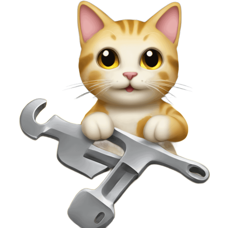 A cartoon emoji-style car with a cat sitting on the open hood, holding a wrench and smiling emoji