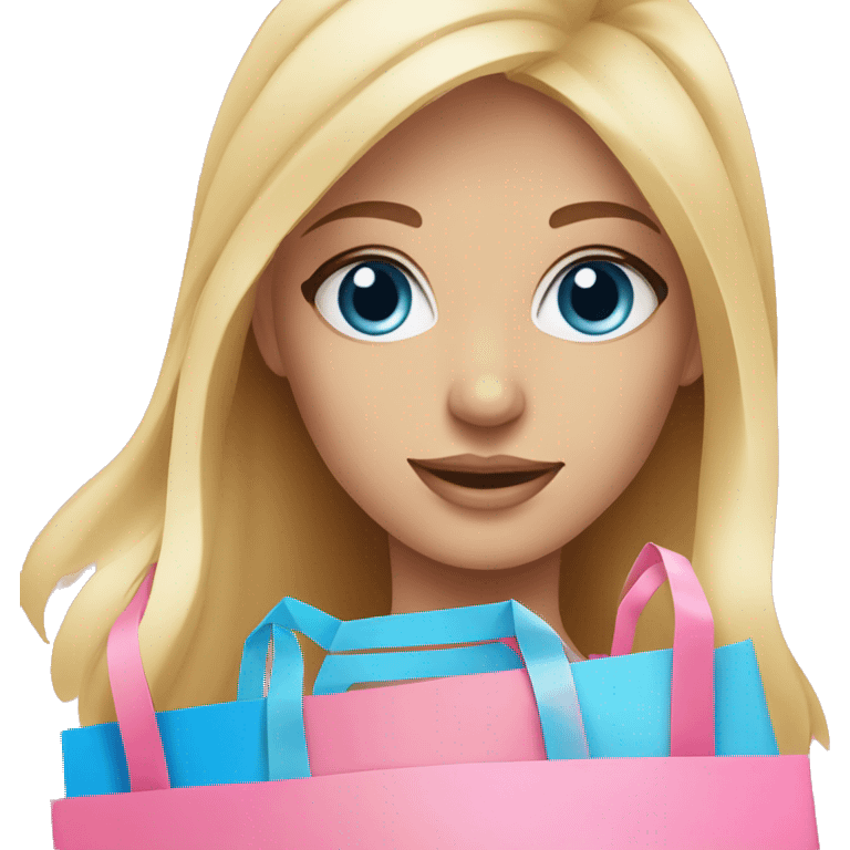 cute blonde with blue eyes surrounded by pink shopping bags emoji