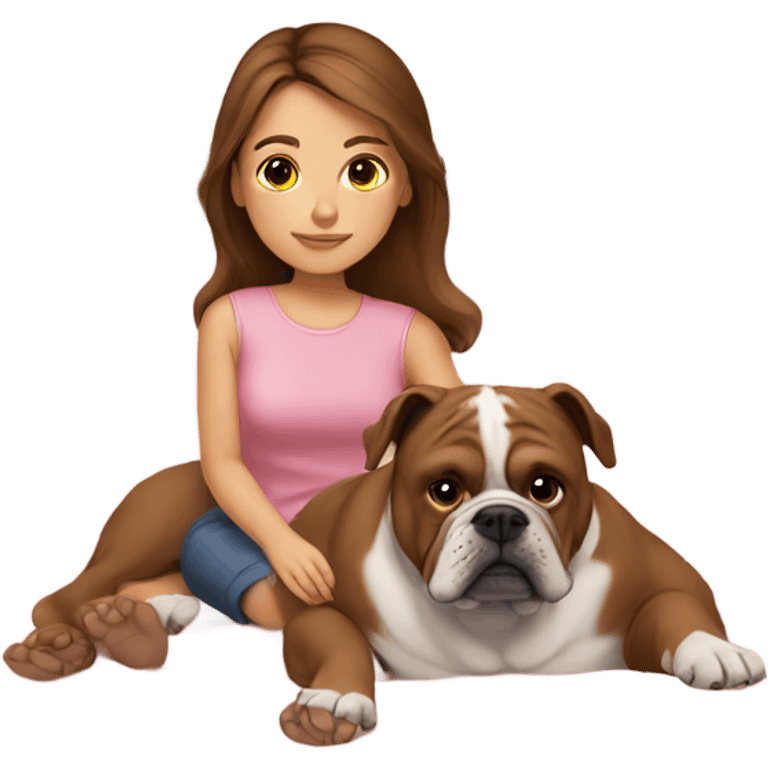  girl in pink bed with brown hair and bulldog emoji