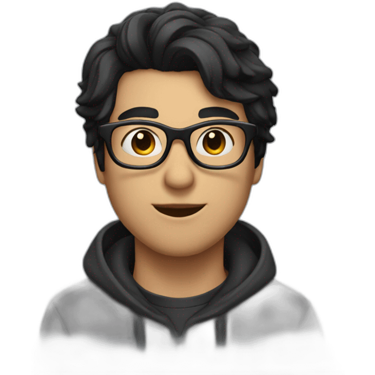 a man with black hair and glasses giving a kiss emoji