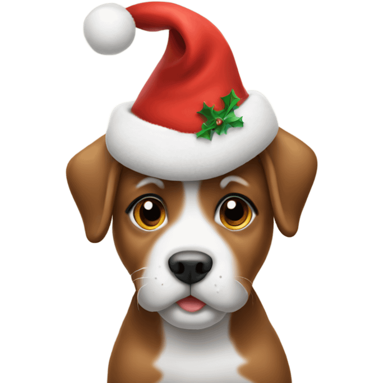 Puppy in Christmas hat emoji