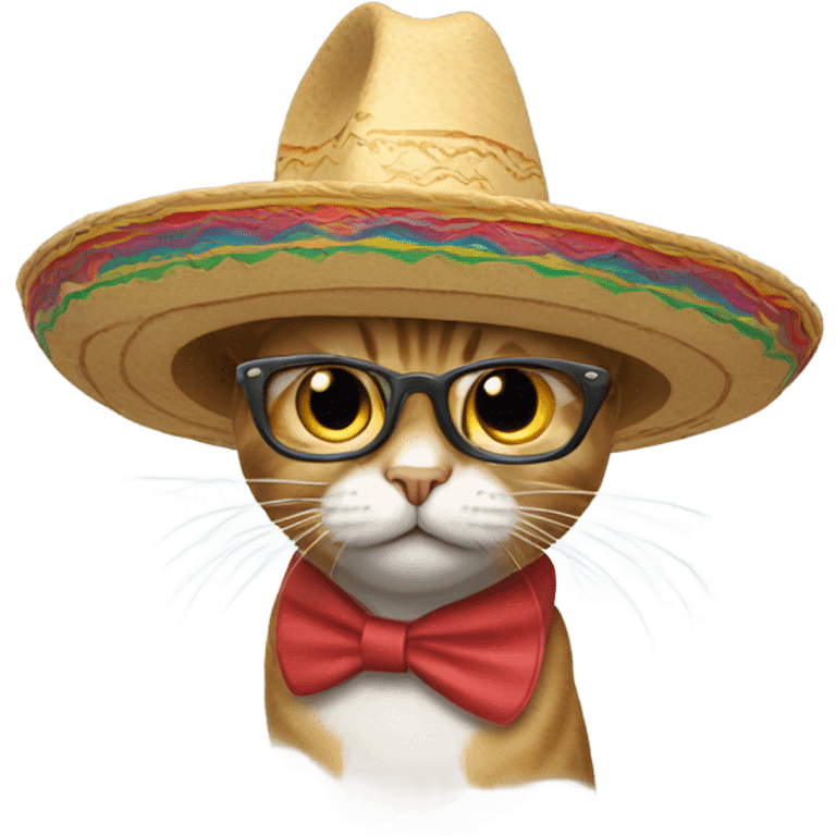 Flying cat with a sombrero and bifocals emoji