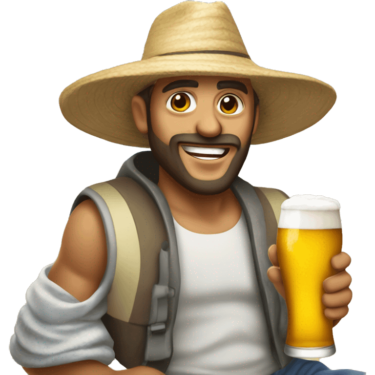 Hombre en la playa con una cerveza  emoji