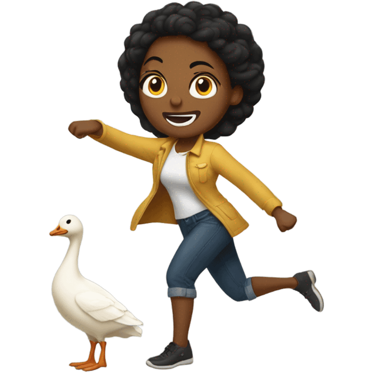 Light-skinned Black woman punching a goose emoji