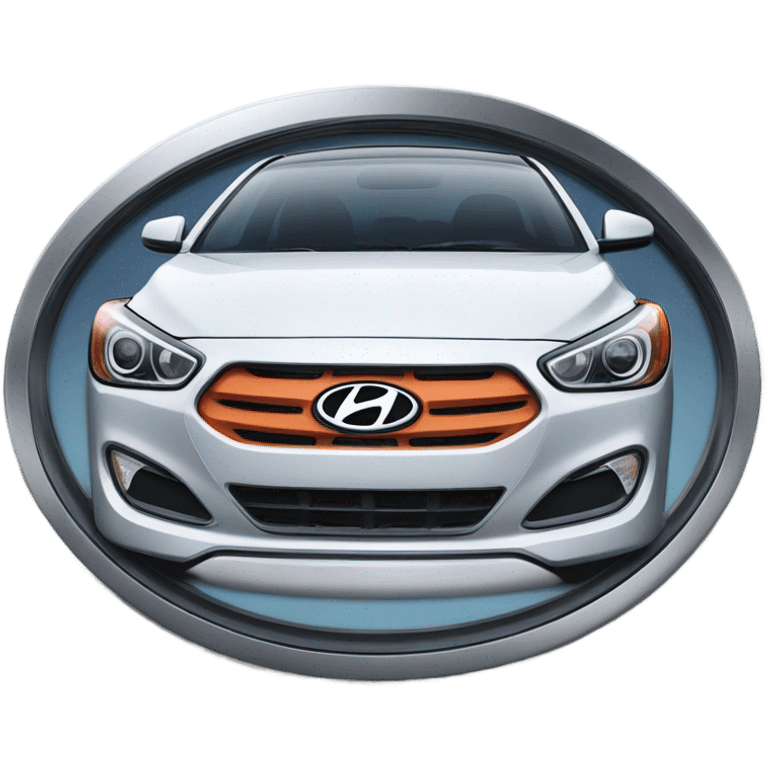 A highly detailed, photorealistic image of a Hyundai car emblem, stylized “H” enclosed in an oval shape emoji