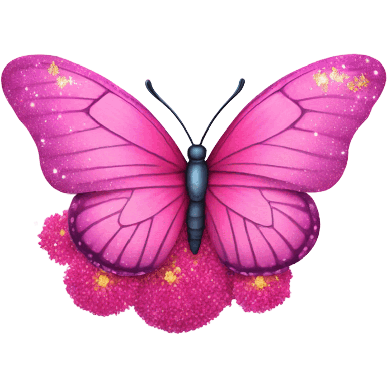 Large beautiful pink butterfly sitting on top of a spring time flower with glitter  emoji