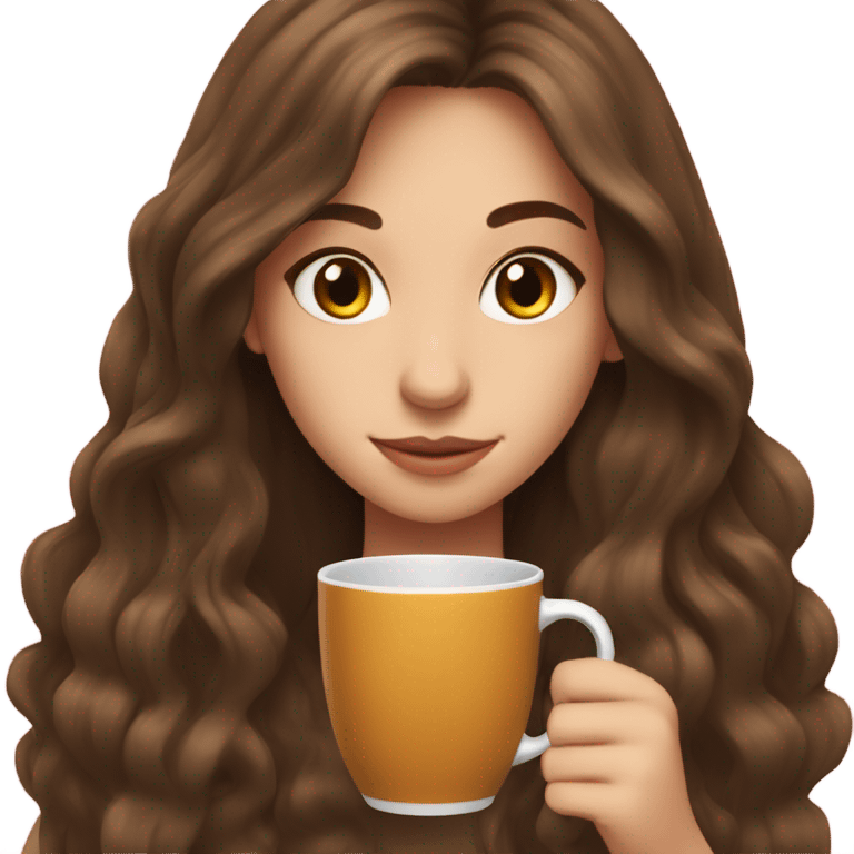 Girl sipping tea with long and brown hair emoji