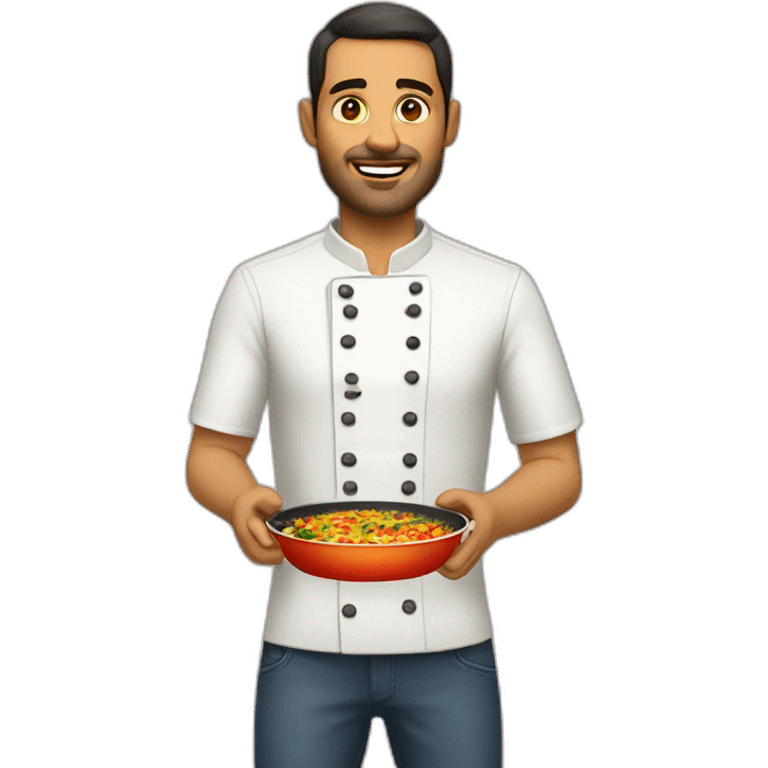 hombre sin pelo cocinando paella emoji