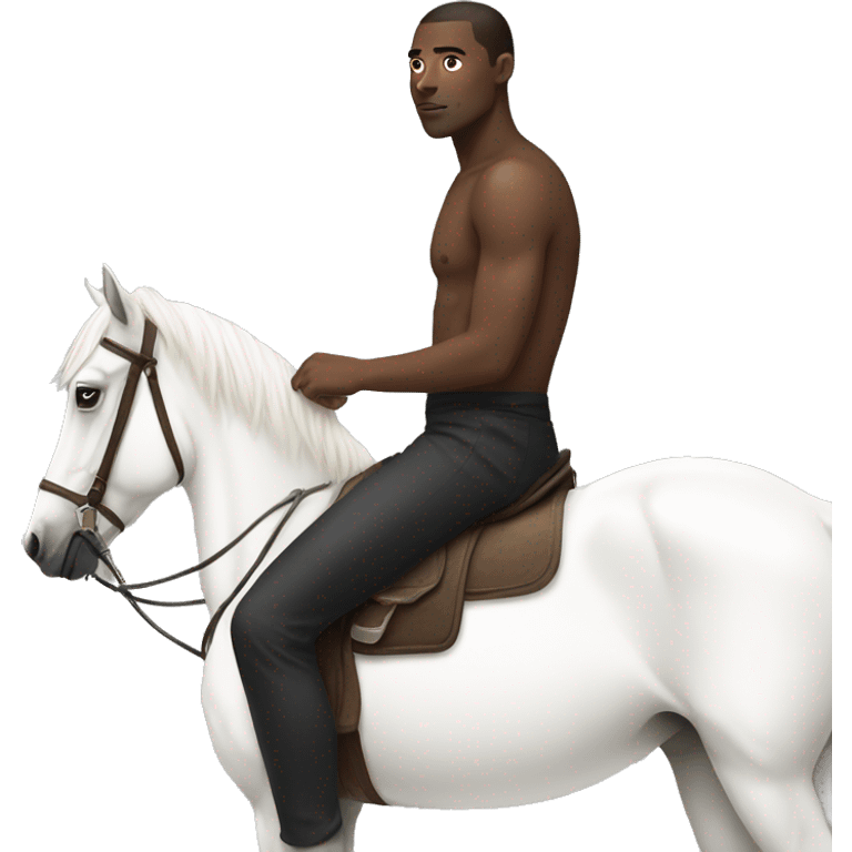 black man sitting on a white horse with no shirt and white pants emoji