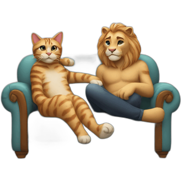 Leo and cat chilling on the sofa emoji