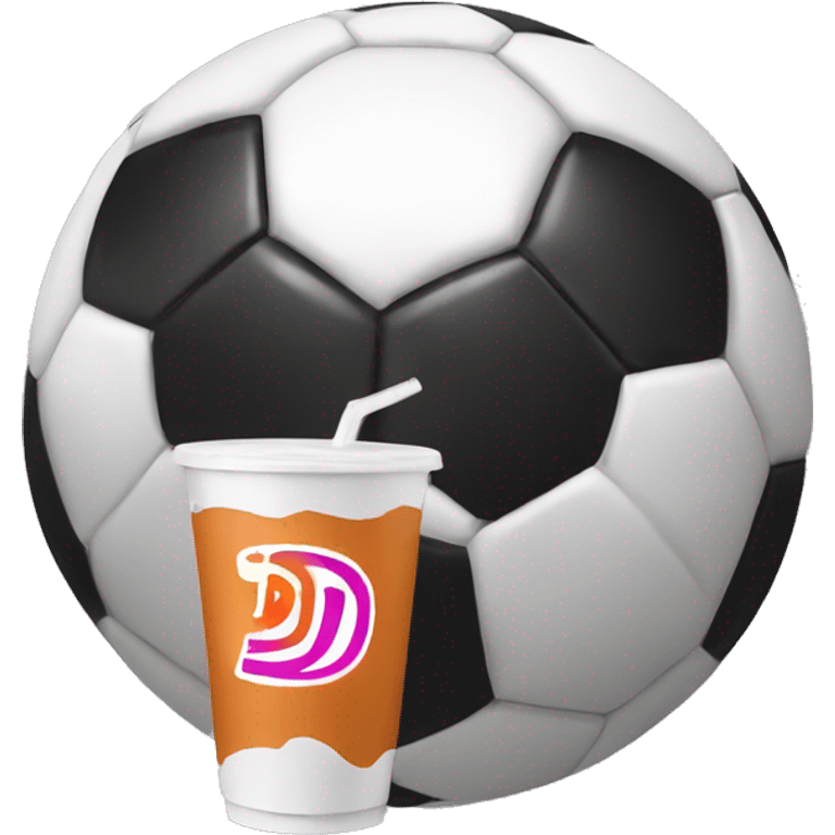 A soccer ball holding a Dunkin drink emoji