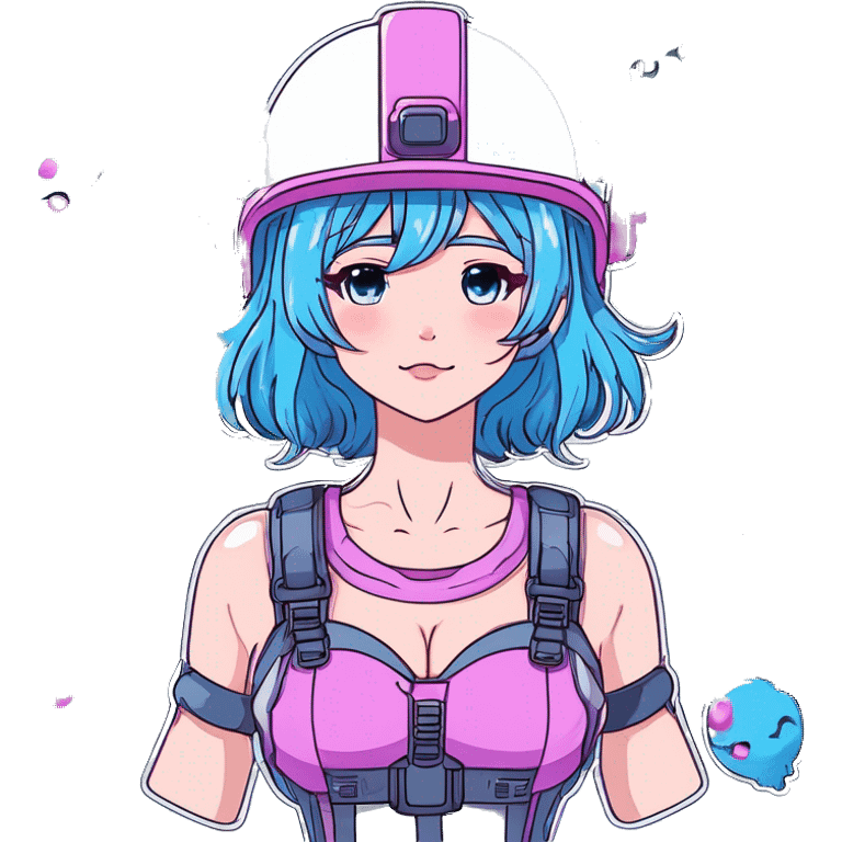 blue-haired girl in helmet kawaii emoji