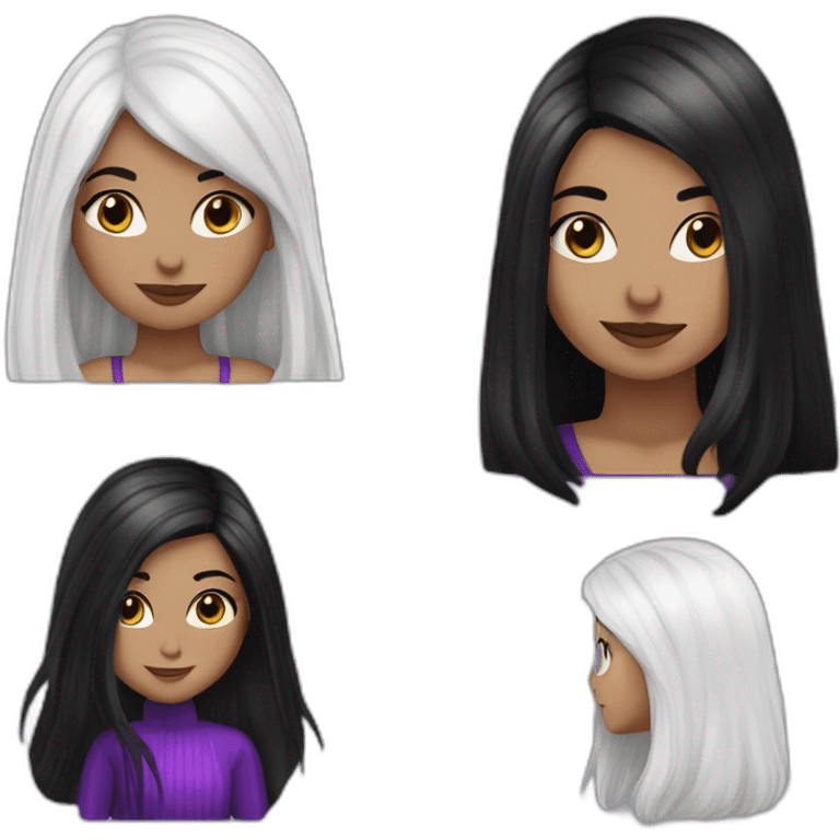 White girl with long straight black hair and purple higlight hair Raven Queen emoji