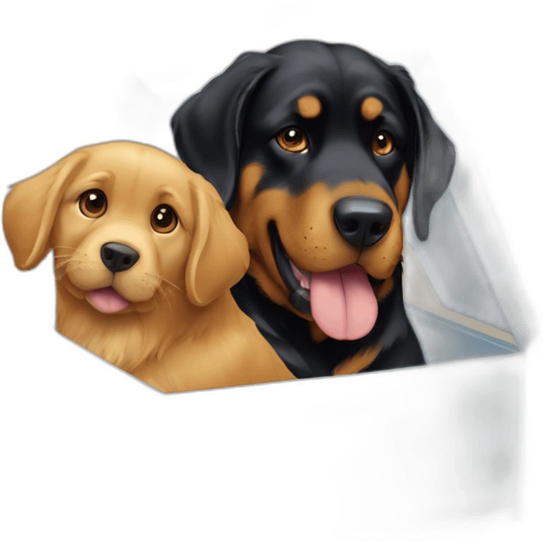 A Rottweiller with golden retriever in box emoji