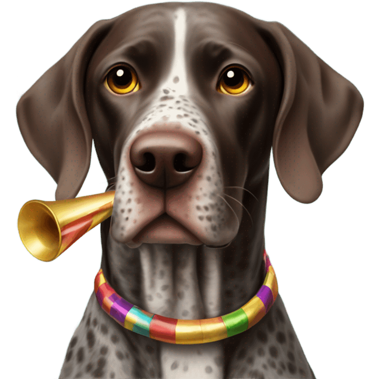 German shorthair with party horn and confetti emoji