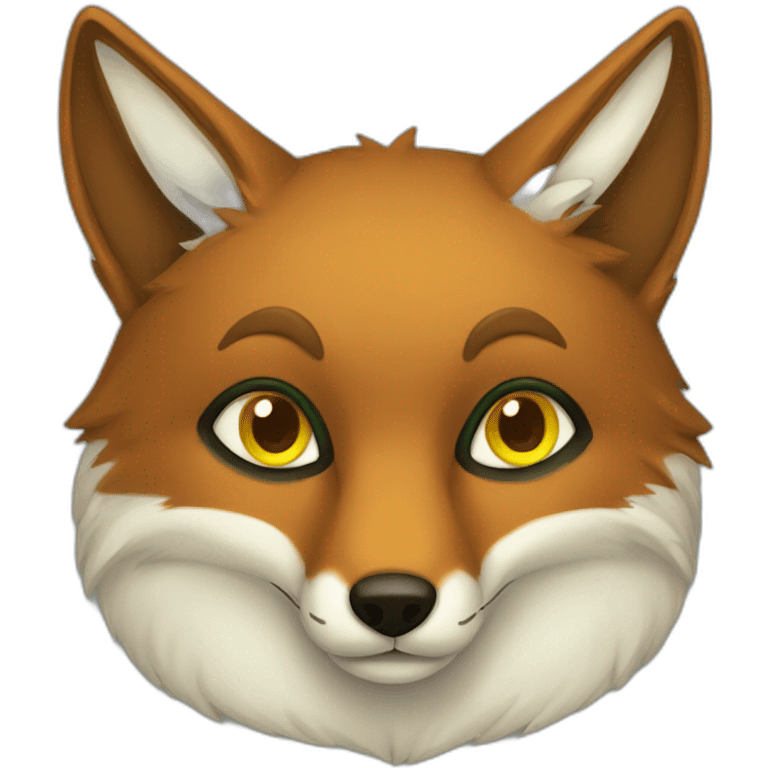 brown fox with yellow eyes and a green dark hood that sadly emoji