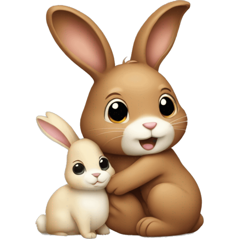 Brown bunny hugging beige bunny emoji