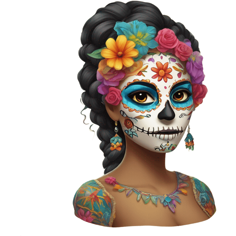 Half sugar skull face and half beautiful woman face emoji