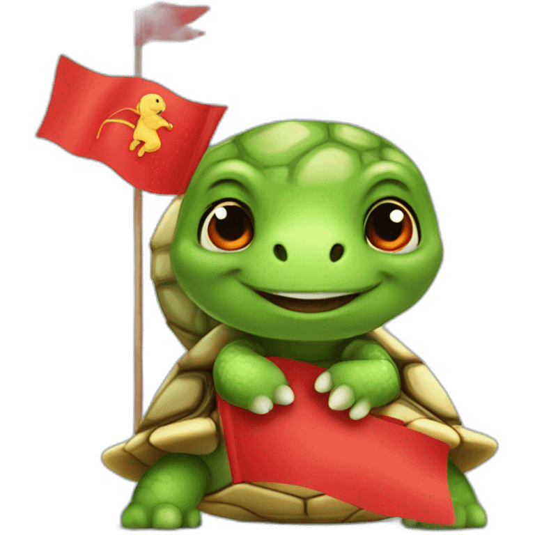 A cute little turtle with a red flag emoji