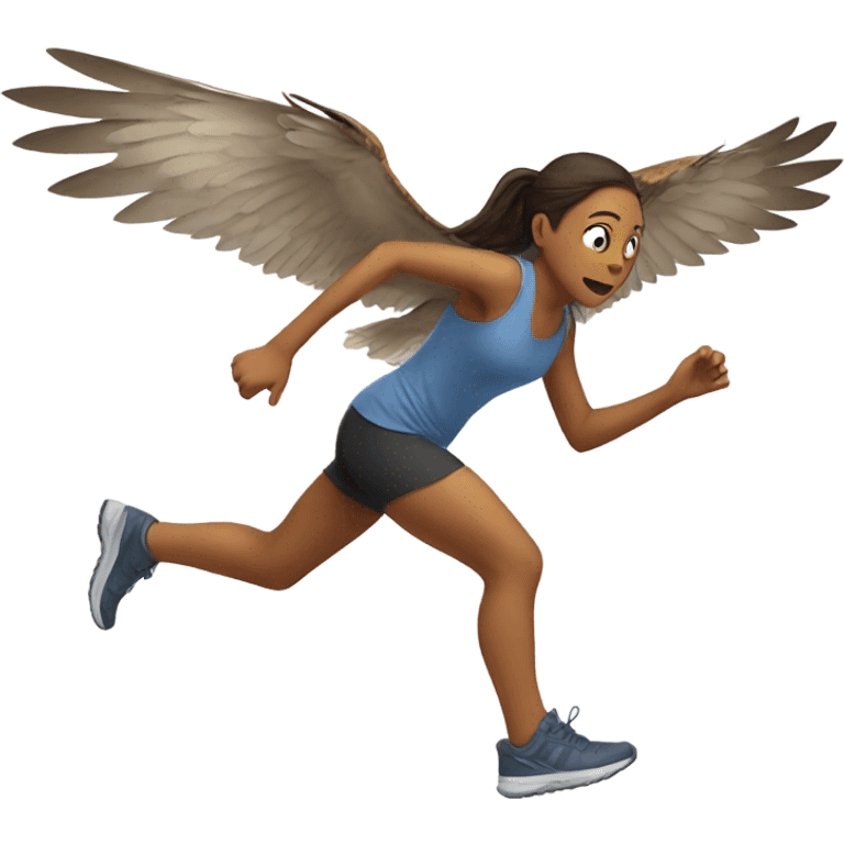 Owl flying at a girl running  emoji