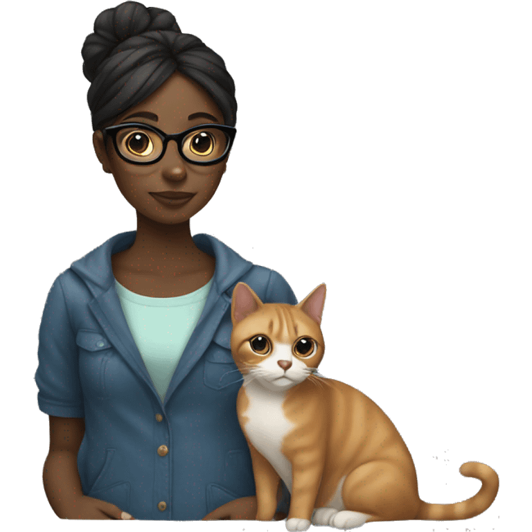 Black girl wears glasses holding a cat  emoji