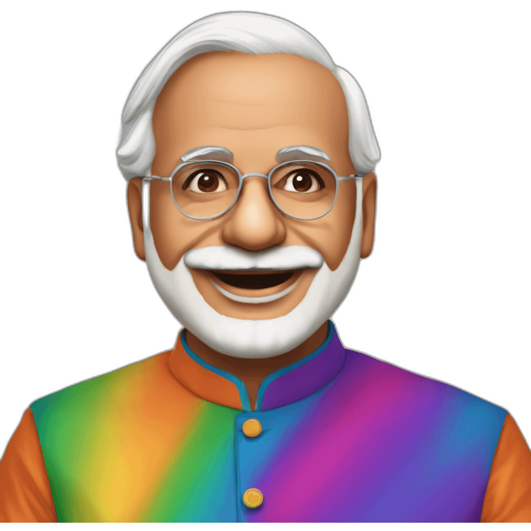 Narendar Modi in an rainbow kurta in clown makeup emoji