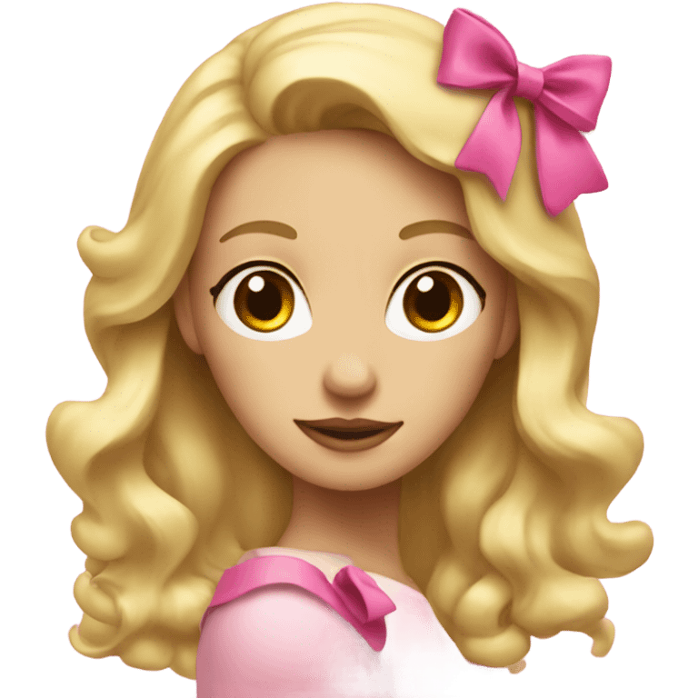 Blonde lady looking back with a pink bow emoji