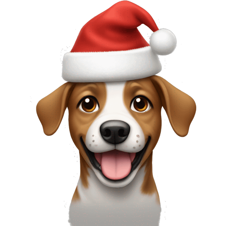 a dog wearing a hat of christmas being happy emoji