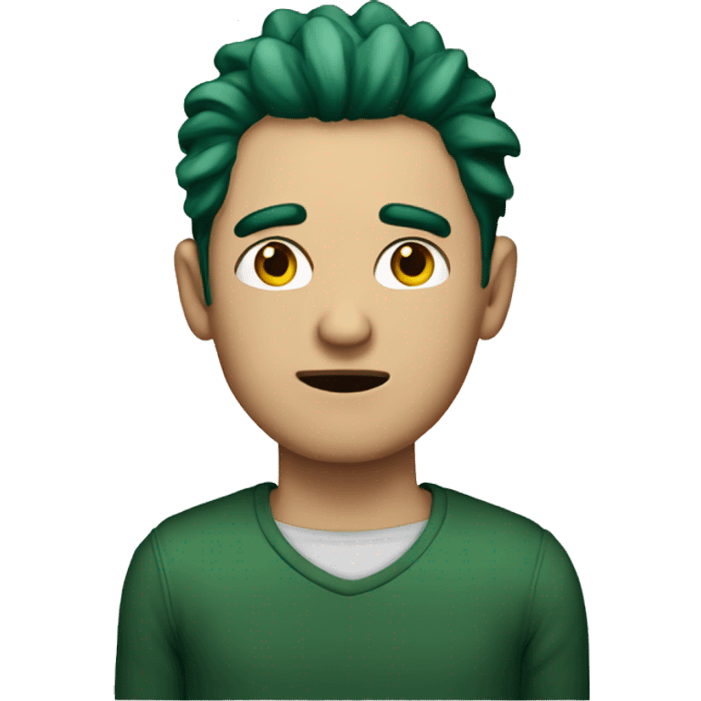 a man with dark green hair and bruised ey emoji