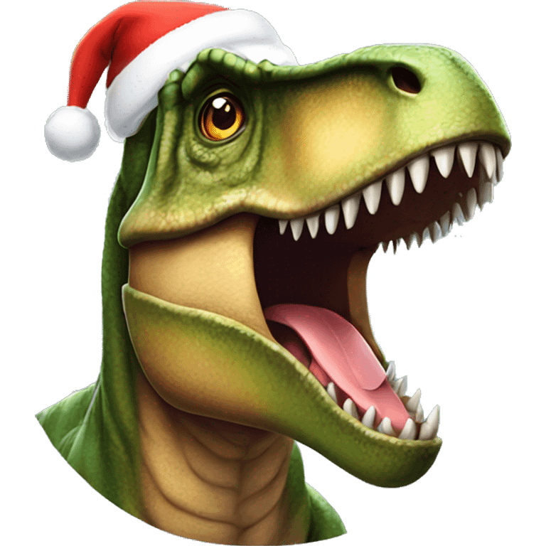 t rex wearing christmas hat emoji