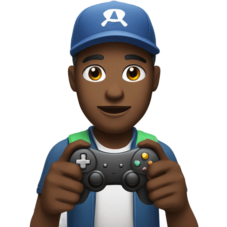 Black man with cap playing video game  emoji