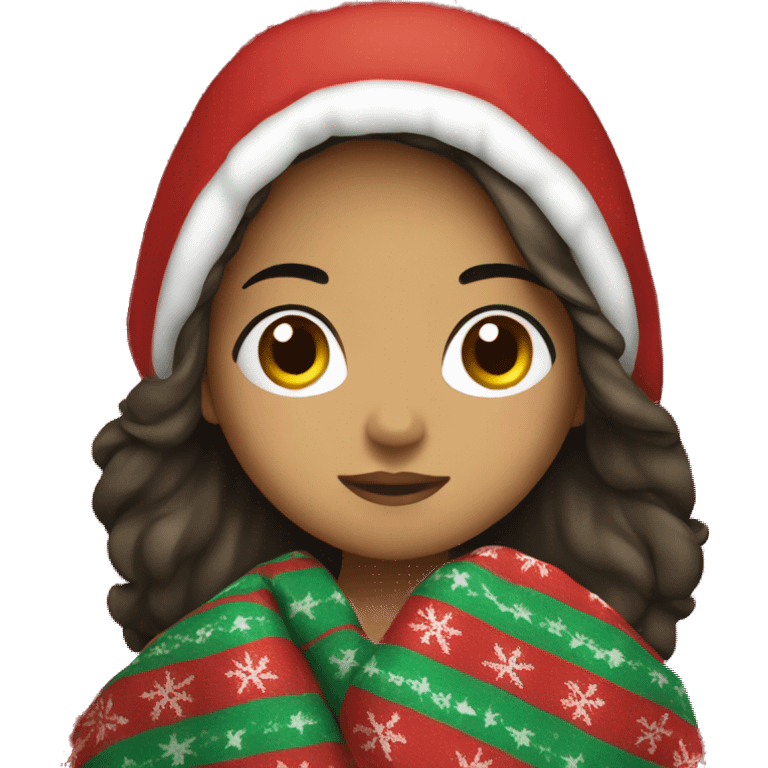 Hispanic Girl with Christmas blanket  emoji