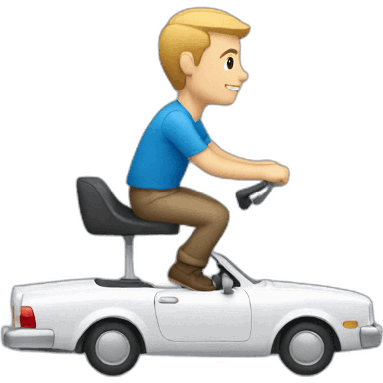 white man riding blue car sideview emoji