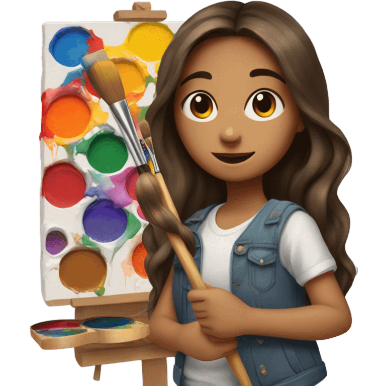 Long brunette haired girl painting  emoji