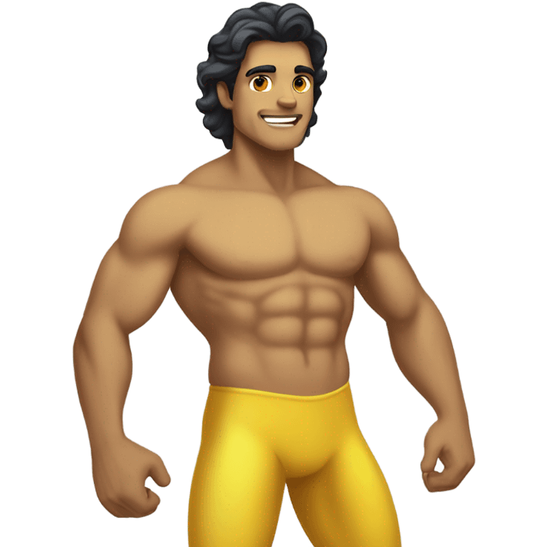 Tan muscular merman with dark hair and yellow tail emoji