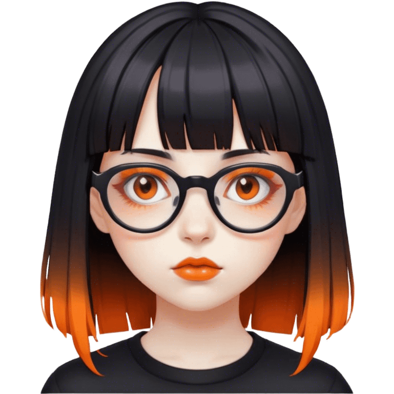 Goth girl with glasses and bangs with orange highlights  emoji