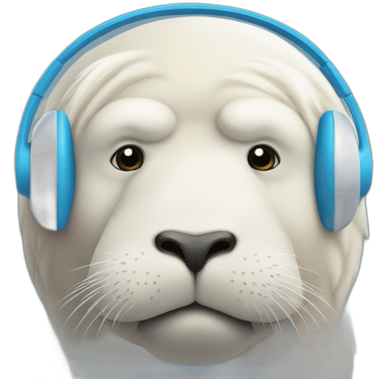 round-white-walrus-seal-blue-headphone emoji