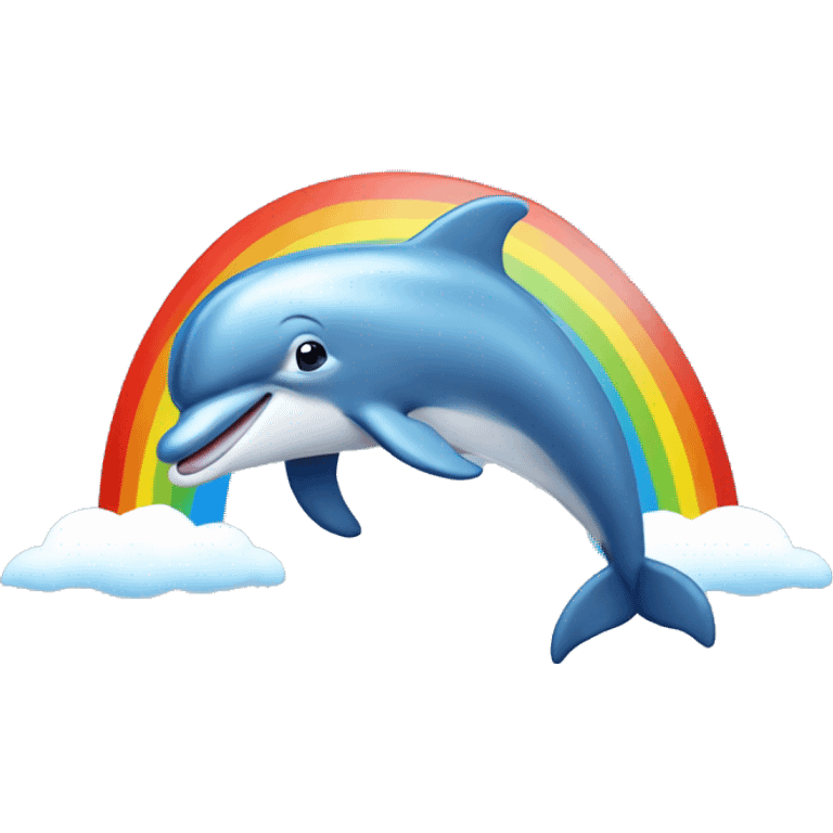 Dolphin hopping over rainbow emoji