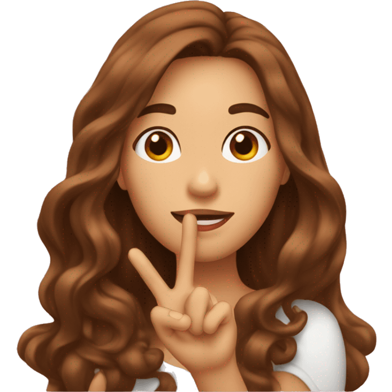 a woman, with long, wavy brown hair, who gives a kiss with her mouth and makes a V sign with 2 fingers emoji