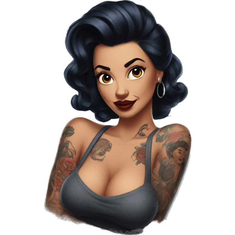 Pinup dark hair and tattoos emoji