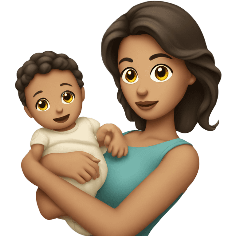 Brunette woman holding baby emoji